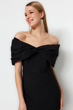 TRENDYOLMILLA Siyah Astarl? Dokuma Uzun S?k Abiye Elbise TPRSS23AE00067  фото 3