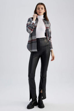 Длинные брюки из искусственной кожи с высокой талией - Defacto фото 3