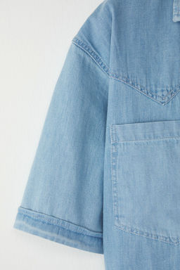 TRENDYOL MAN Mavi Genis Fit K?sa Kol Western Denim Kot Gomlek TMNSS25GO00046 - Trendyolmilla фото 7