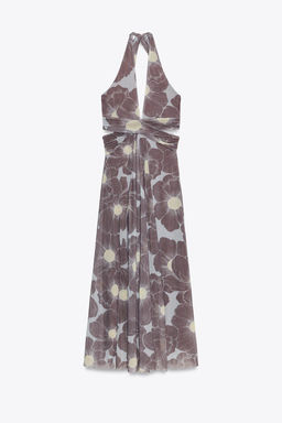 CUT-OUT PRINTED TULLE LONG DRESS - Zara фото 6
