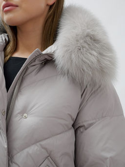 Полупальто женское зимние с мехом песец люкс класса серого цвета 6227Sr - Mtforce фото 14