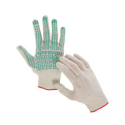 Цена за 10 шт. Перчатки садовые, хб, вязка 10 класс, 4 нити, размер 9, с ПВХ точками, белые, Greengo