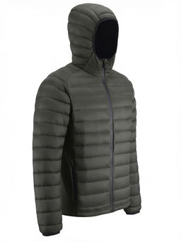 Куртка мужская гибридная стёганая с капюшоном с графеновой подкладкой цвета хаки 9621_1Kh
