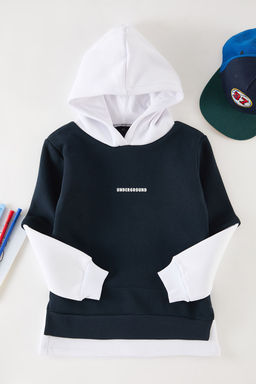 Lacivert Erkek Cocuk Renk Bloklu Orme Mini Me Sweatshirt TKDAW25SW00067