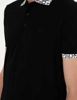 Siyah Slim Fit Polo Yaka Merserize T-shirt