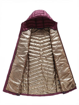 Куртка женская удлинённая стёганая с капюшоном и графеновой подкладкой бордового цвета 9628_1Bo