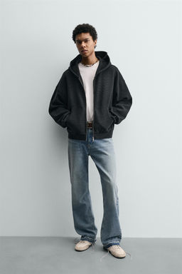 SUDADERA WAFFLE LAVADA CAPUCHA / Antracita oscuro