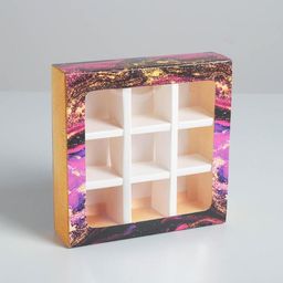 Цена за 5 шт. Коробка для конфет, кондитерская упаковка, 9 ячеек, Флюид 14.5 х 14.5 х 3.5 см