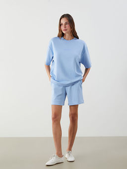 Bisiklet Yaka Bask?l? Oversize Kad?n Ti??rt