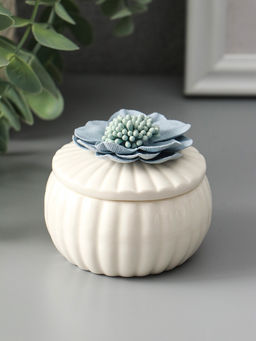 Шкатулка для украшений «Голубой цветок», с крышкой, белая, керамика, 7×7×6.5 см