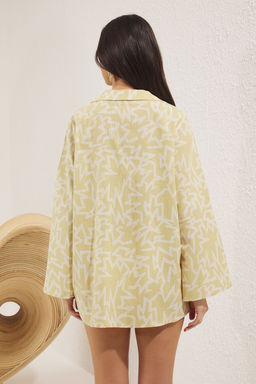 Trendyolmilla Geometrik Desenli Dokuma Baglama Detayl? 100% Pamuk Plaj Gomlek TBESS25GO00024  фото 4