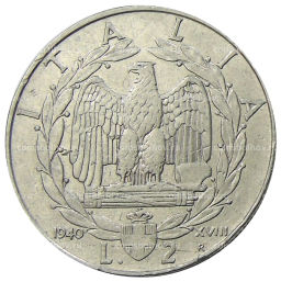 Монета 2 лиры 1940 года Италия