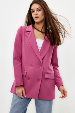 Pembe Regular Astarl? Kruvaze Kapama Dokuma Blazer Ceket TWOAW21CE0264