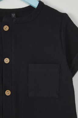 Siyah Erkek Bebek %100 Pamuk Basic K?sa Kol Muslin Dokuma Tulum TKDSS25TU00012 - Trendyolmilla фото 2