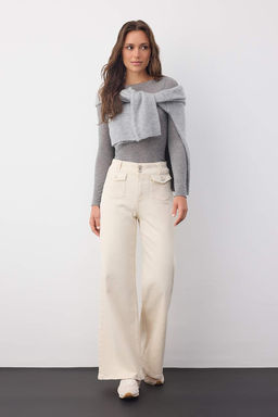 Wardrobe Essentials Ekru Yuksek Bel Cep Detayl? Comfort Esnek Wide Leg Palazzo Jeans TWOAW26JE00120 - Trendyolmilla фото 2