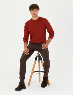 Kiremit Slim Fit Bisiklet Yaka Y_n Kar___ml_ Basic Triko Kazak