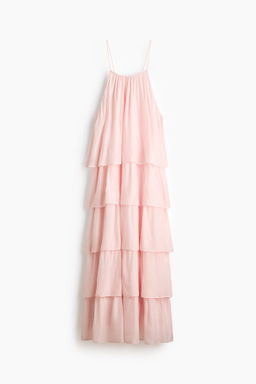 Vestido escalonado de volantes con tirantes finos