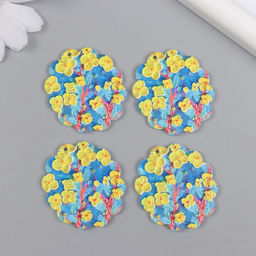 Цена за 4 шт. Декор для творчества акрил Жёлтые цветы на голубом, 0.2?3.5?3.9 см