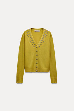 BEADED RHINESTONE KNIT CARDIGAN - Zara фото 2
