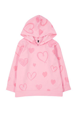 Pembe K?z Cocuk Mevsimlik-Ince Kalp Desenli Pamuklu Kapusonlu Orme Sweatshirt TKDAW25SW00002 - Trendyolmilla фото 4