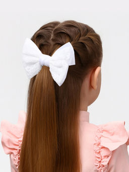 Цена за 6 шт. Бант для волос на резинке «Школьница стиль», кружево классика, 12 см, белый