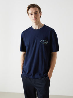 Bisiklet Yaka K?sa Kollu Bask?l? Penye Erkek Ti??rt