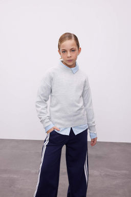 K?z Cocuk Ekru Standart Fit Bisiklet Yaka Basic Duz Triko Kazak - Defacto фото 3