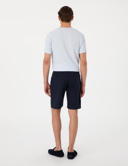 Lacivert Slim Fit Keten Kar___ml_ Beli Ba_c_kl_ Dokuma _ort
