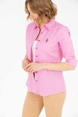 Женская базовая рубашка цвета фуксии с длинным рукавом Неожиданная скидка в корзине - U.s. polo assn фото 9