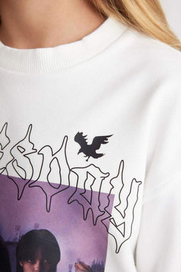 Толстовка оверсайз с круглым вырезом для девочек Wednesday - Defacto фото 8