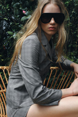 BLAZER CUADROS ZW COLLECTION / Negro / Crudo