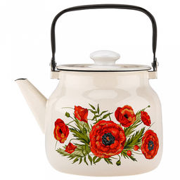 "Июнь" Чайник эмалированный 3,5л, 3,5л, д19,4см, h16,2см, s0,08мм, двойной слой эмалевого покрытия, металлическая крышка с пластмассовой ручкой-кнопкой, металлическая подвижная ручка (Россия)