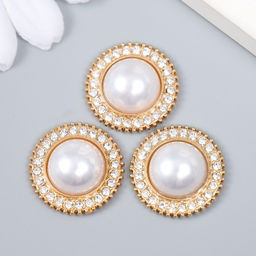 Декор для творчества металл, пластик "Жемчужинка в окантовке" стразы, золото н-р 3 шт 2х2 см