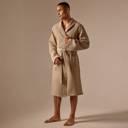 Халат вафельный мужской SL HOME: Basic «Саббиа», размер S, хлопок 100%, коричневый