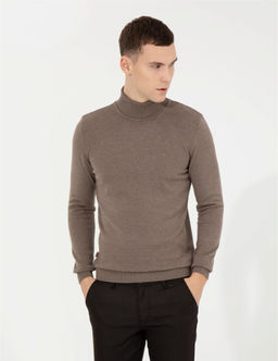 Vizon Melanj Slim Fit Bal_k__ Yaka Basic Triko Kazak