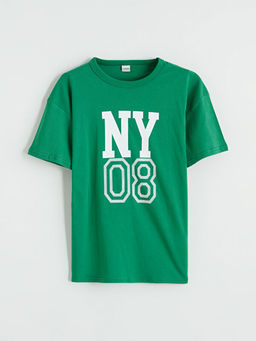 Bisiklet Yaka Erkek ?ocuk Bask?l? Ti??rt