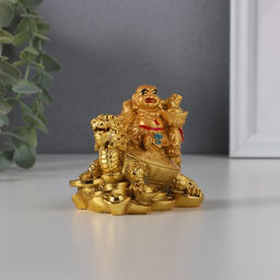 Нэцкэ фигурка «Хотей на драконочерепахе», 7.5×7.5 см, под золото