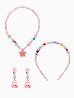 Комплект детский «Выбражулька» 3 предмета, клипсы, бусы, ободок, крлики, цветной