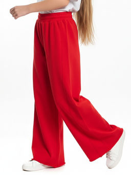 Брюки из футера для девочки с лампасом 22-5698 красный