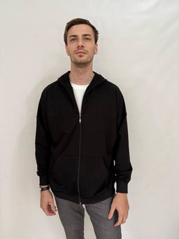 KM1853 Толстовка на молнии с капюшоном OVER SIZE (плотный хлопок) ЧЕРНЫЙ