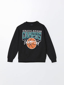 Bisiklet Yaka Bask?l? Uzun Kollu Erkek ?ocuk Sweatshirt