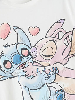 Bisiklet Yaka Stitch ve Angel Bask?l? K?z ?ocuk Ti??rt
