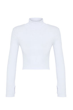 Trendyolmilla Zumrut Yesili Fitted/Vucuda Oturan Bal?kc? Yaka Parmak Detayl? Fitilli Esnek Orme Bluz TWOAW21BZ0071 фото 13