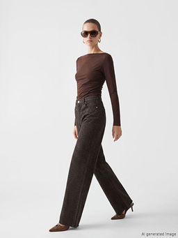 Wideleg Leopar Desenli Kad?n Jean Pantolon