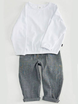 Комплект лонгслив с брюками 22-0077|7973 белый|серый