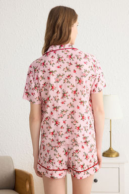 Pudra-Cok Renkli Cicekli Biyeli Viskon Sortlu Dokuma Pijama Tak?m? THMSS25PT00043