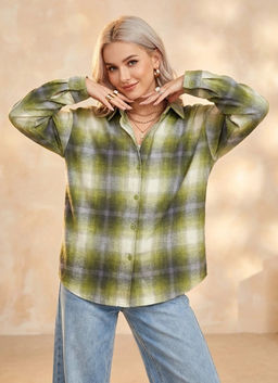 K13513 Рубашка с вышивкой OVER SIZE (хлопок) ХАКИ