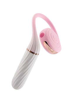 Вибратор с вакуумным стимулятором OTOUCH Lollipop Dual Stimulation, силикон, бело-розовый, 20 см