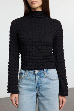 Siyah Dokulu Fitted/Vucuda Oturan Fermuarl? Dik Yaka Orme TWOAW25BZ00104 - Trendyolmilla фото 3