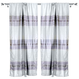 Штора на шторной ленте, комплект 2 штуки 140х260см "Орнамент" серый кант, плотная, 100% полиэстер, упаковка ПВХ на молнии с ручкой (Китай)